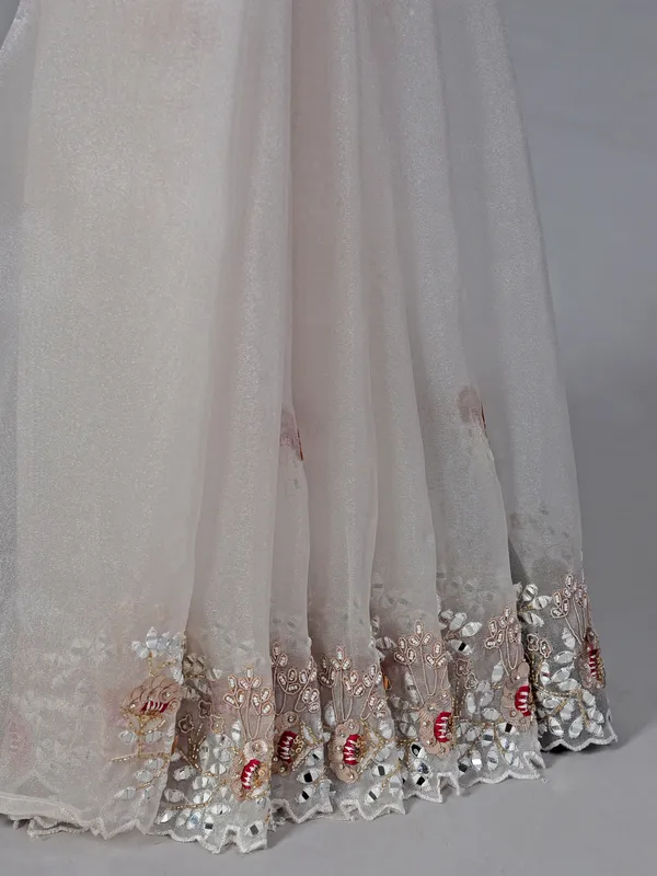 White Tissue Silk Saree with zardosi highlights