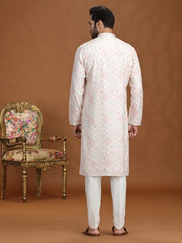 White viscose kurta suit with motif design