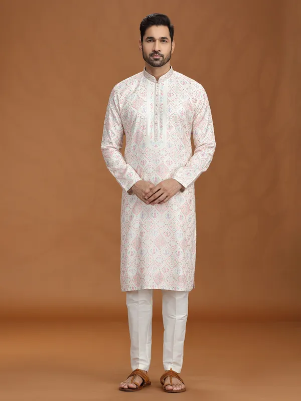 White viscose kurta suit with motif design