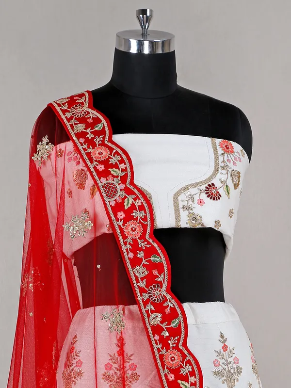 White wedding look raw silk lehenga choli