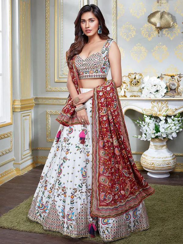 White wonderful wedding seasons raw silk lehenga choli