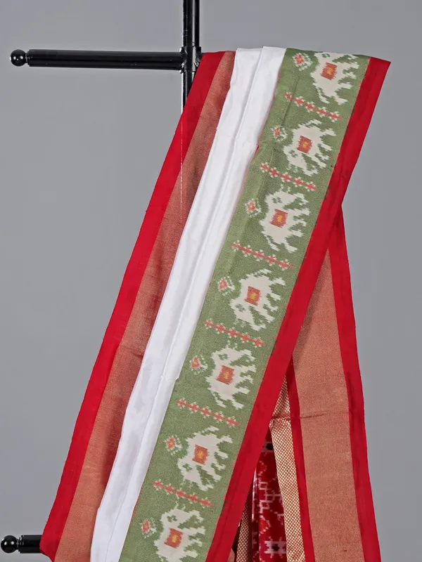 White zari weaving patola silk saree with prints
