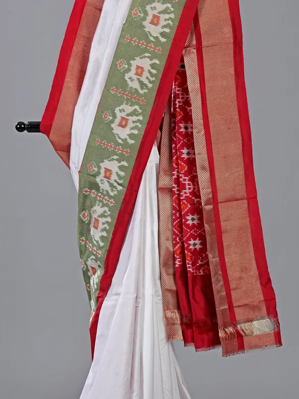 White zari weaving patola silk saree with prints
