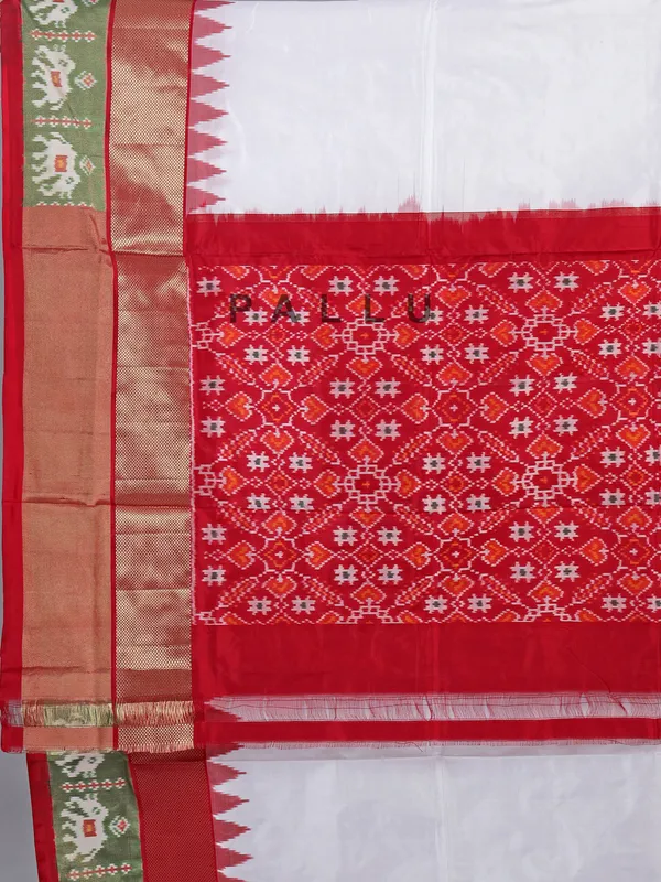 White zari weaving patola silk saree with prints