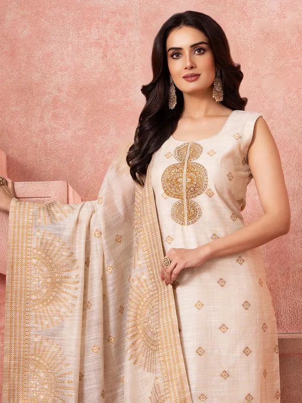 White zari worked silk straight cut salwar suit