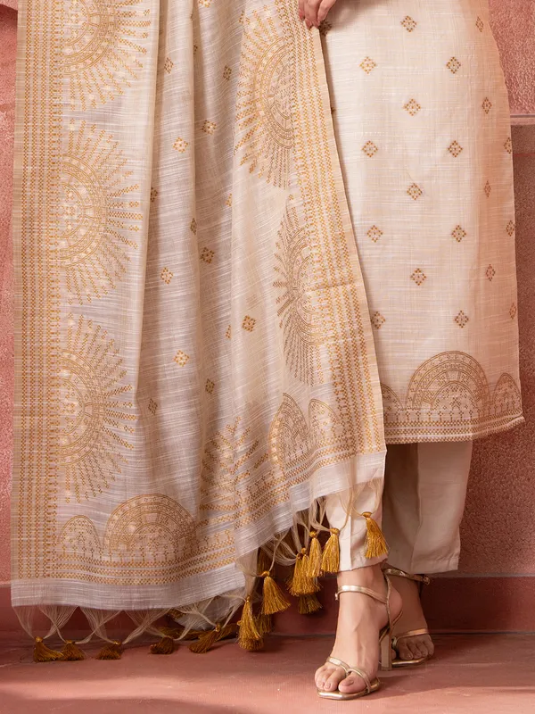 White zari worked silk straight cut salwar suit