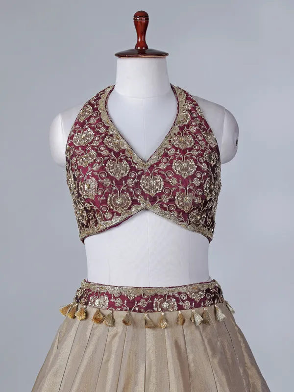 Wine and beige aabla zardosi lehenga choli