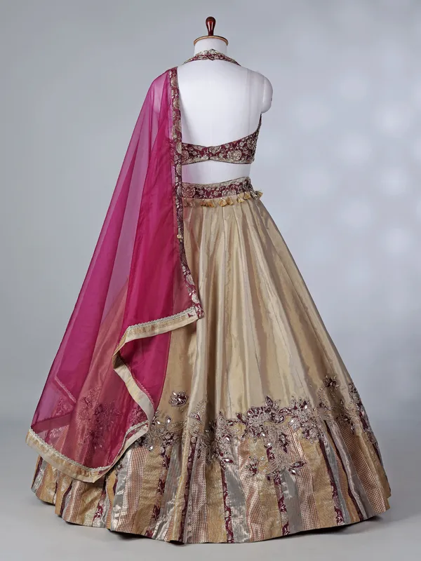 Wine and beige aabla zardosi lehenga choli