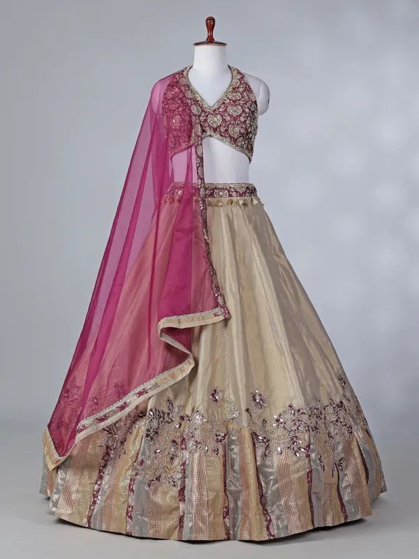 Wine and beige aabla zardosi lehenga choli