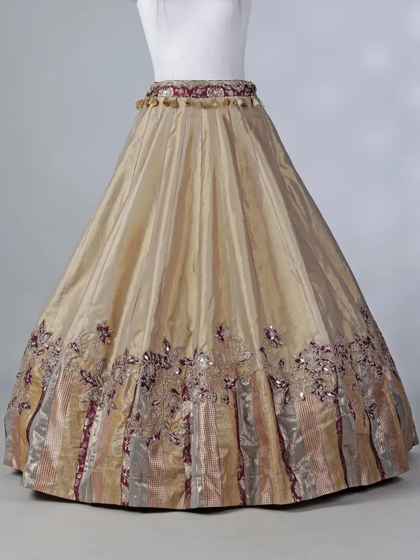 Wine and beige aabla zardosi lehenga choli