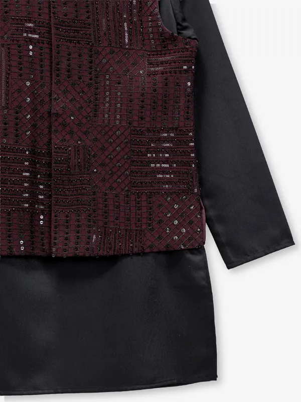 Wine and black silk waistcoat set for festive