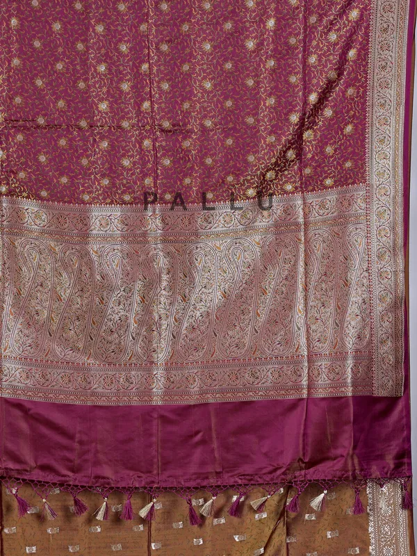 Wine art silk saree wedding wear with zari detailing