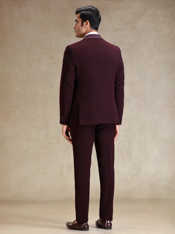 Wine classy polyster coat suit for reception wear
