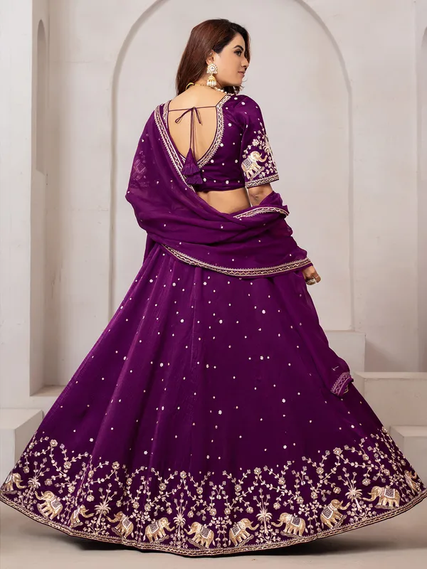 Wine color raw silk heavy lehenga choli