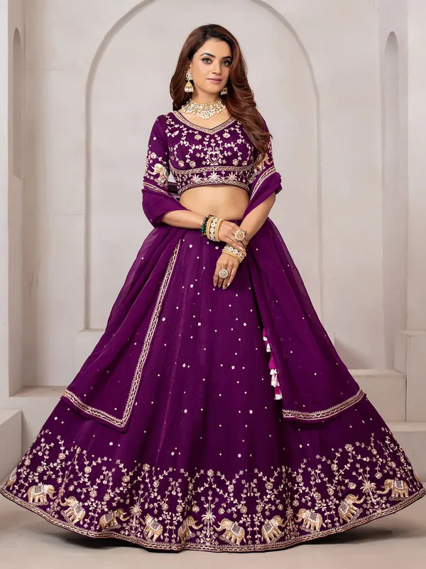 Wine color raw silk heavy lehenga choli