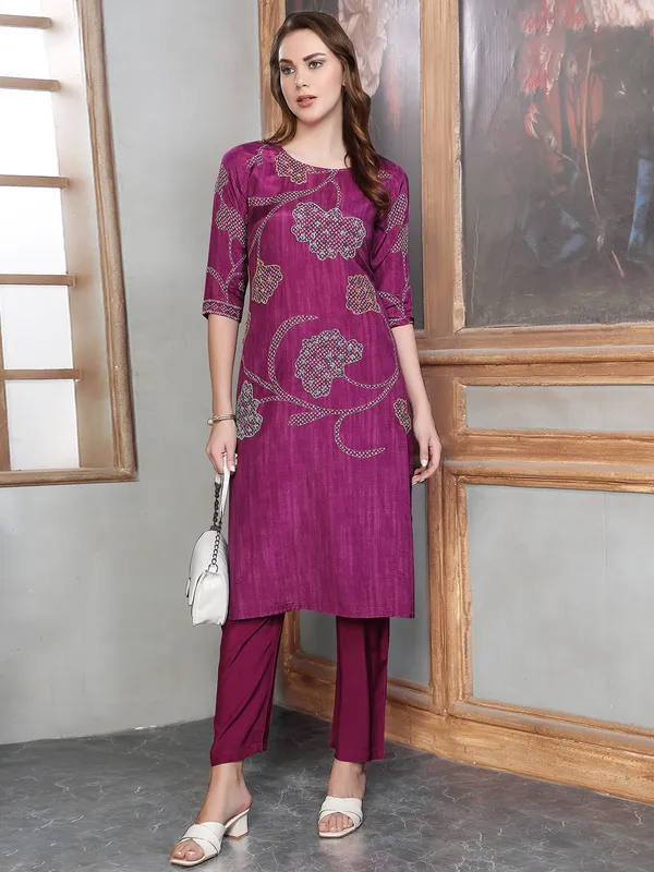 Wine color silk kurti set for festival