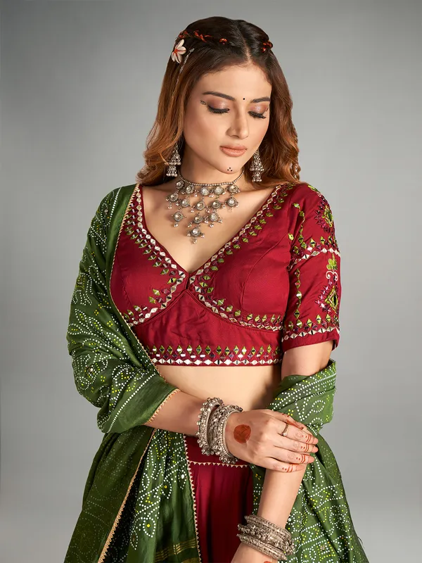 Wine cotton chaniya choli with printed dupatta