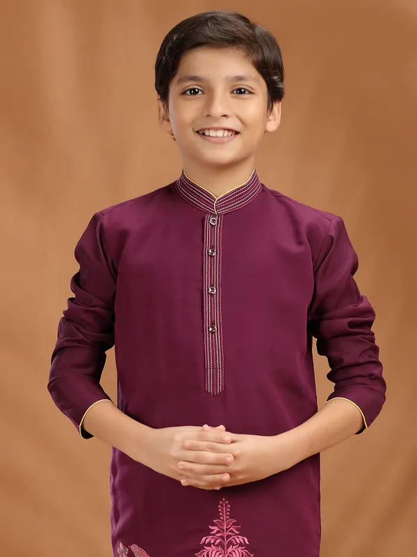 Wine cotton silk kurta suit for festive