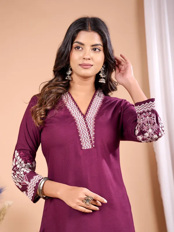 Wine cotton silk kurti for casual