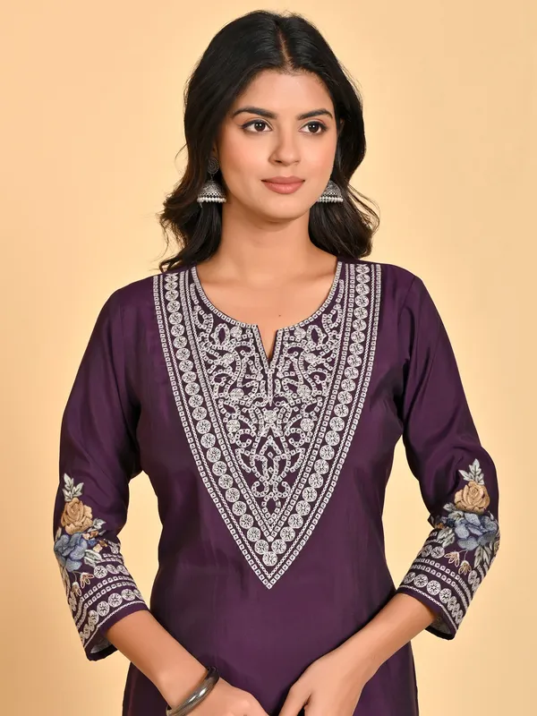 Wine cotton silk kurti for women