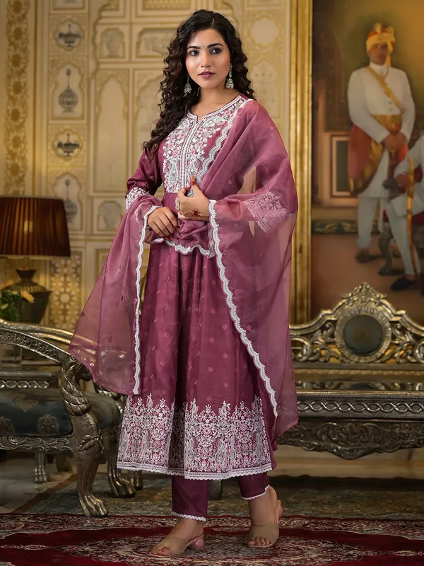 Wine cotton silk kurti set for festive
