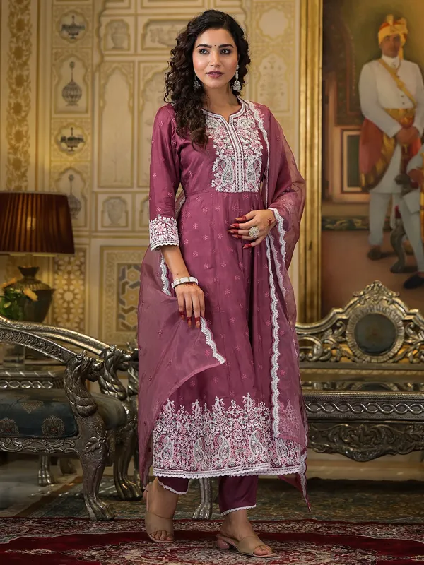 Wine cotton silk kurti set for festive