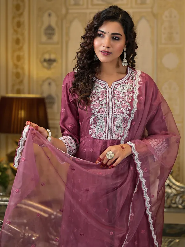 Wine cotton silk kurti set for festive