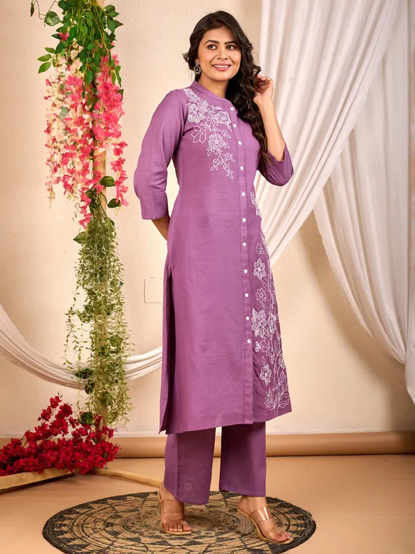 Wine cotton silk kurti set for women