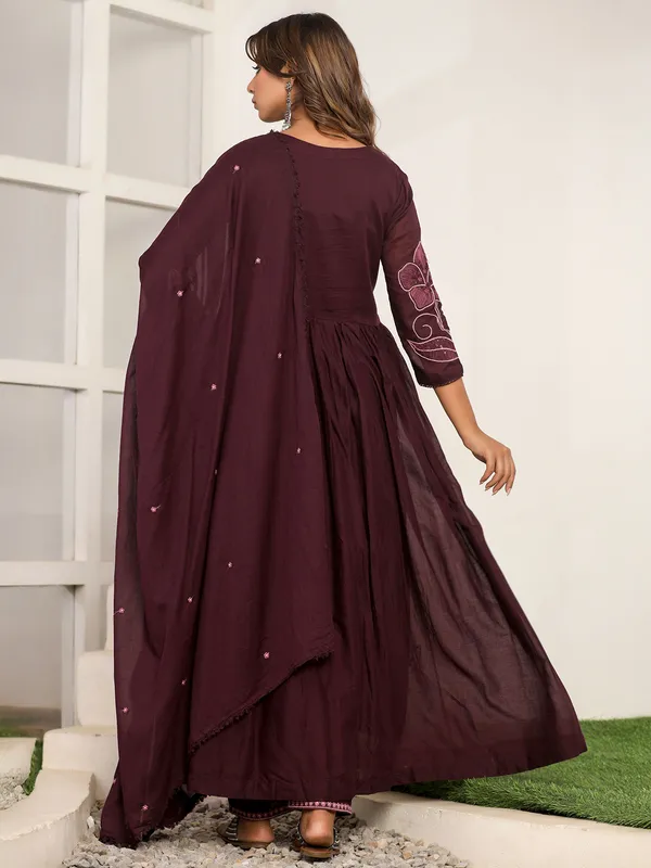 Wine cotton silk kurti set with includes dupatta