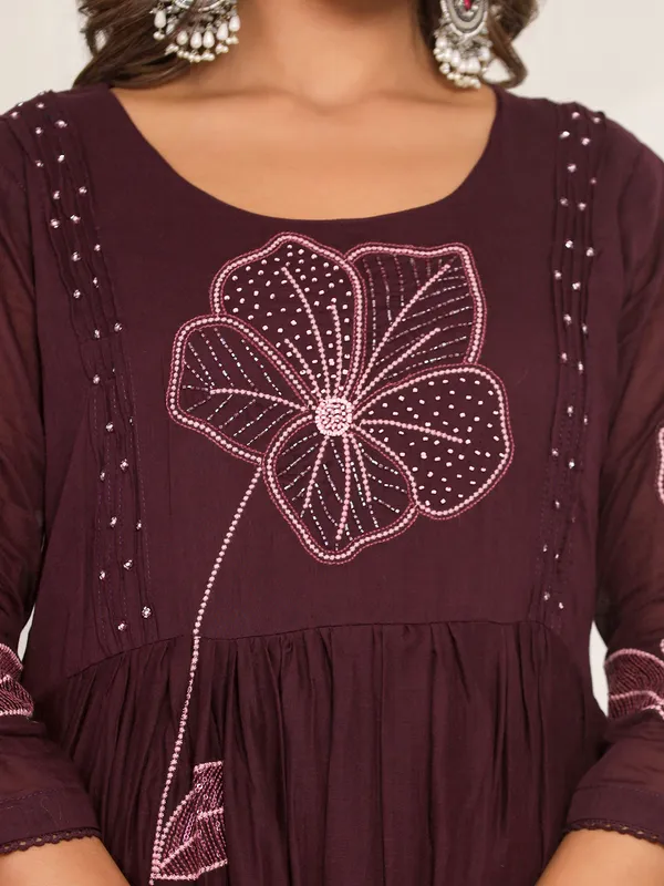 Wine cotton silk kurti set with includes dupatta