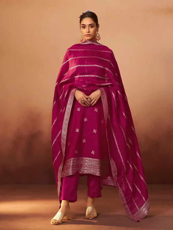 Wine cotton silk kurti set with zari work