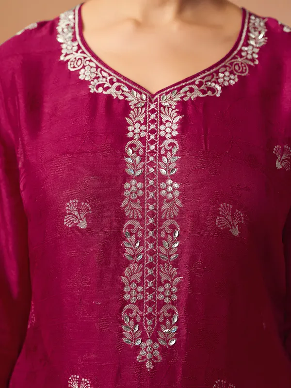 Wine cotton silk kurti set with zari work