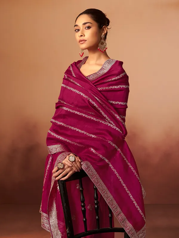 Wine cotton silk kurti set with zari work