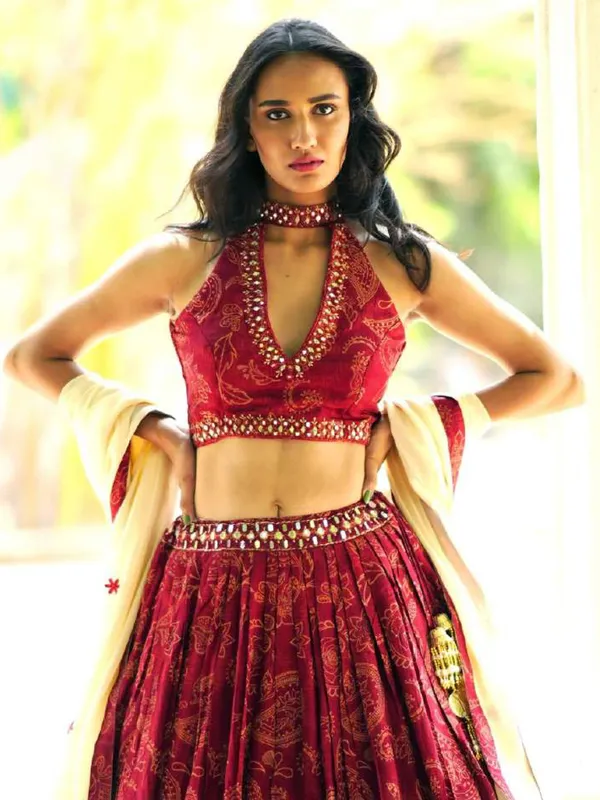 Wine cotton silk printed chaniya choli