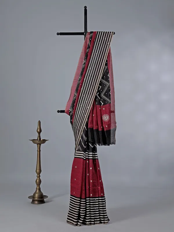Wine cotton silk saree with resham elegance