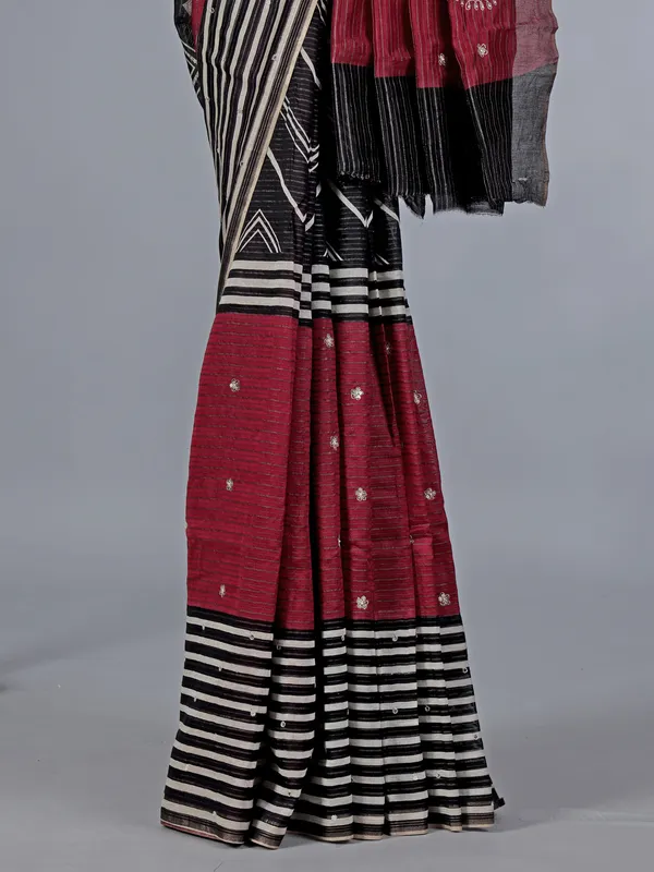Wine cotton silk saree with resham elegance
