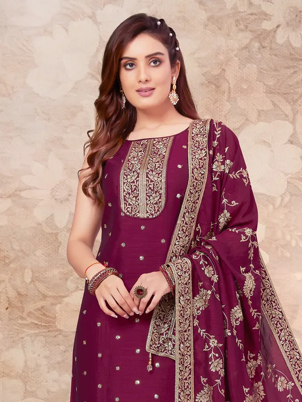 Wine cotton silk zari salwar suit