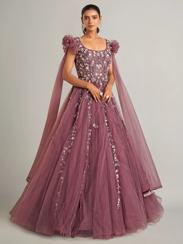 Wine designer gown in net