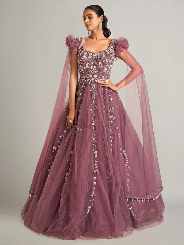 Wine designer gown in net