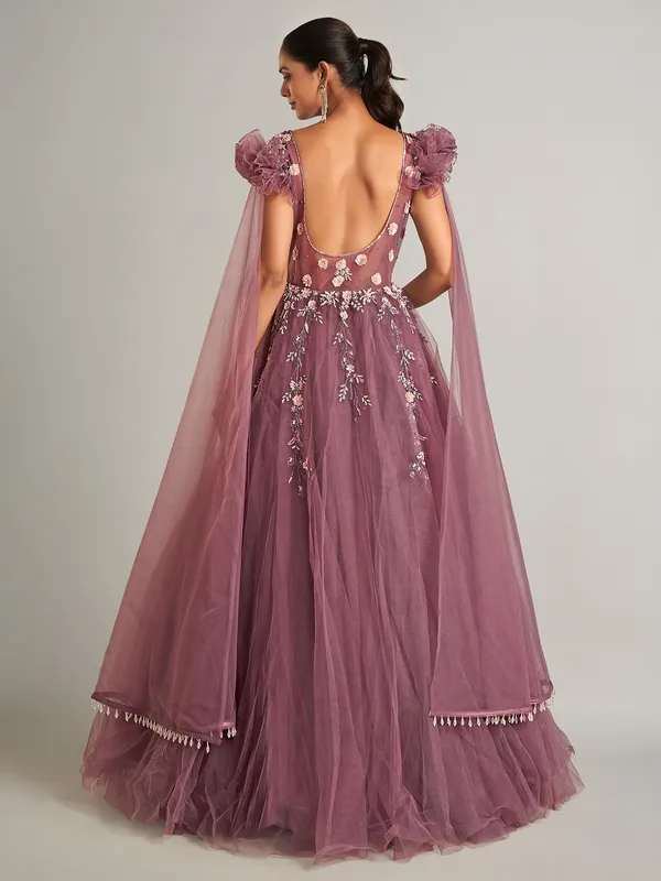 Wine designer gown in net