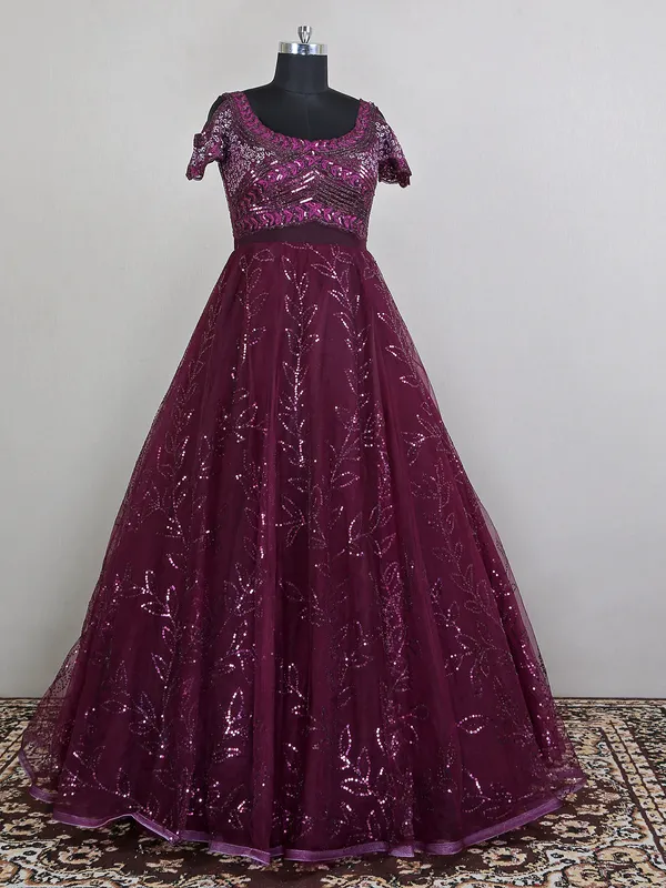 Wine designer wedding wear gown for women