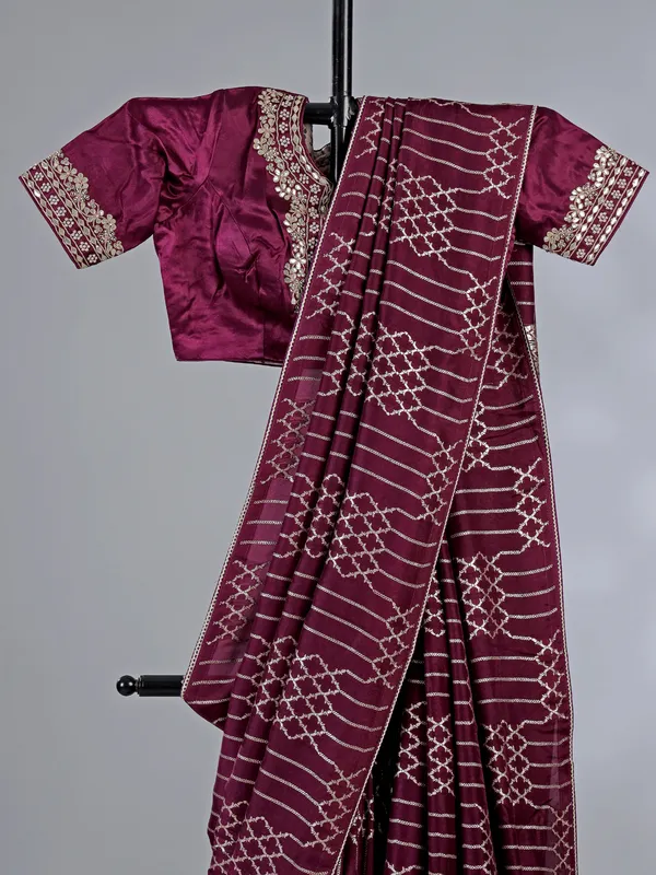 Wine dola silk saree with zari weaving