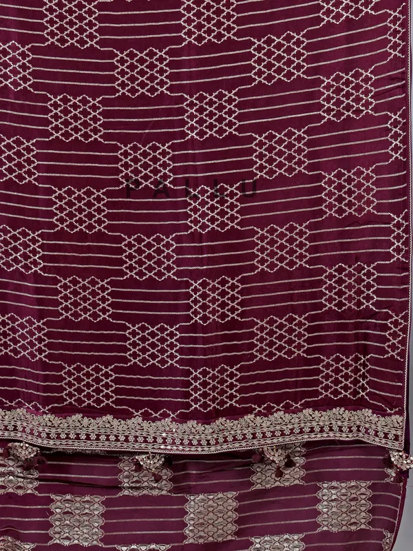 Wine dola silk saree with zari weaving