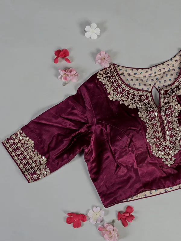 Wine dola silk saree with zari weaving