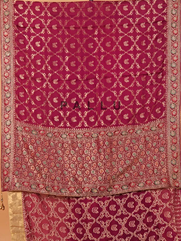 Wine dola silk wedding wear saree