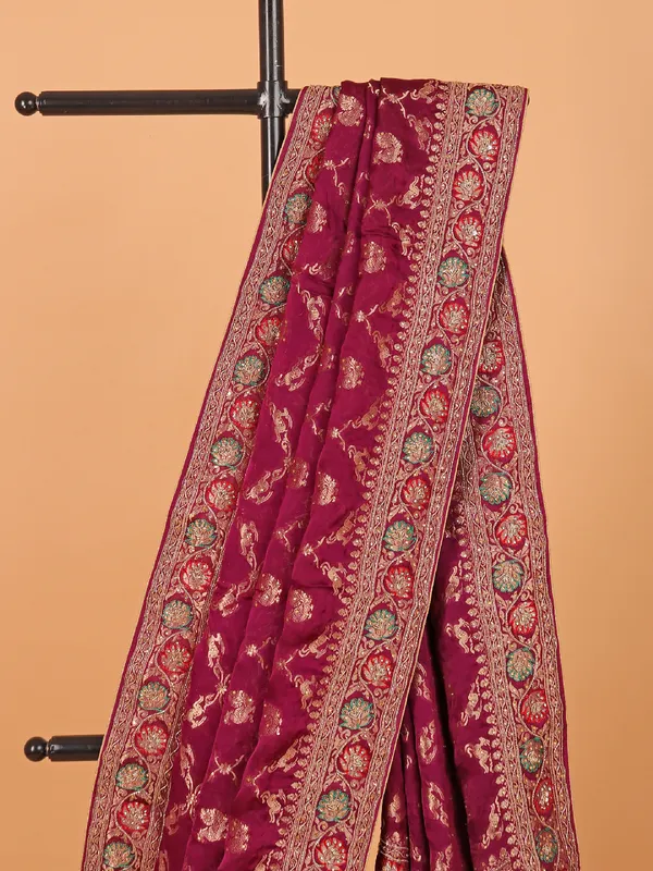 Wine dola silk wedding wear saree