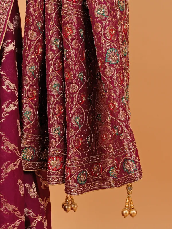 Wine dola silk wedding wear saree
