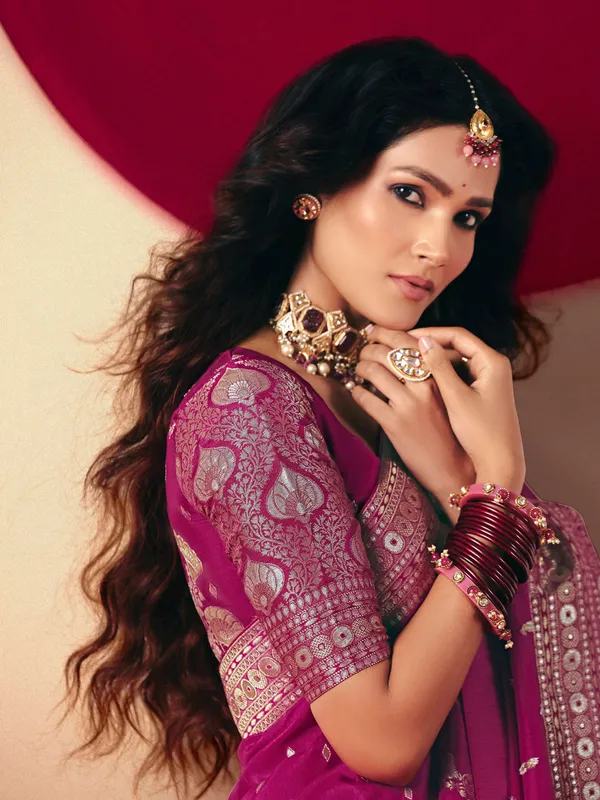Wine  dola silk zari weaving saree