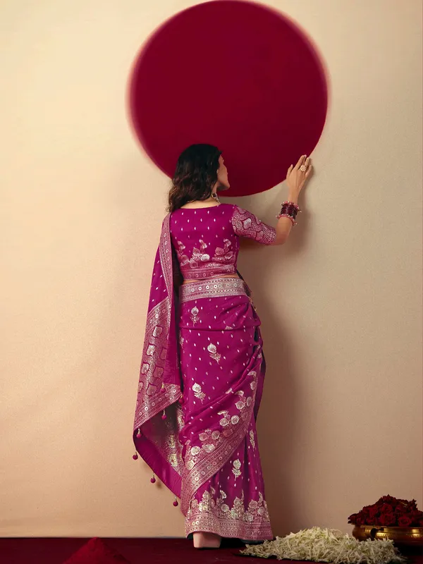 Wine  dola silk zari weaving saree