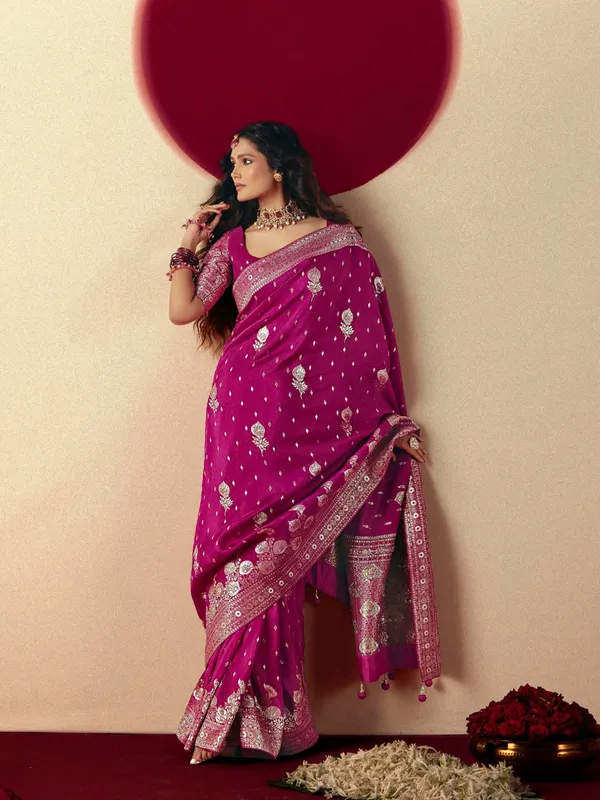 Wine  dola silk zari weaving saree